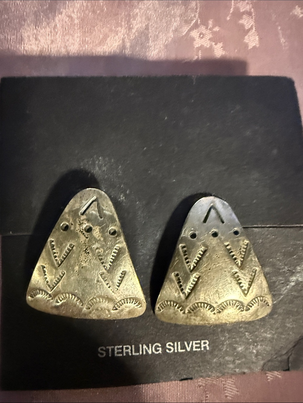 Sterling Silver Etched Triangle Earrings - Silver Tone